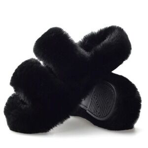 BERANMEY Women's Fuzzy Slippers Memory Foam Open-Toe House Shoes Size 5